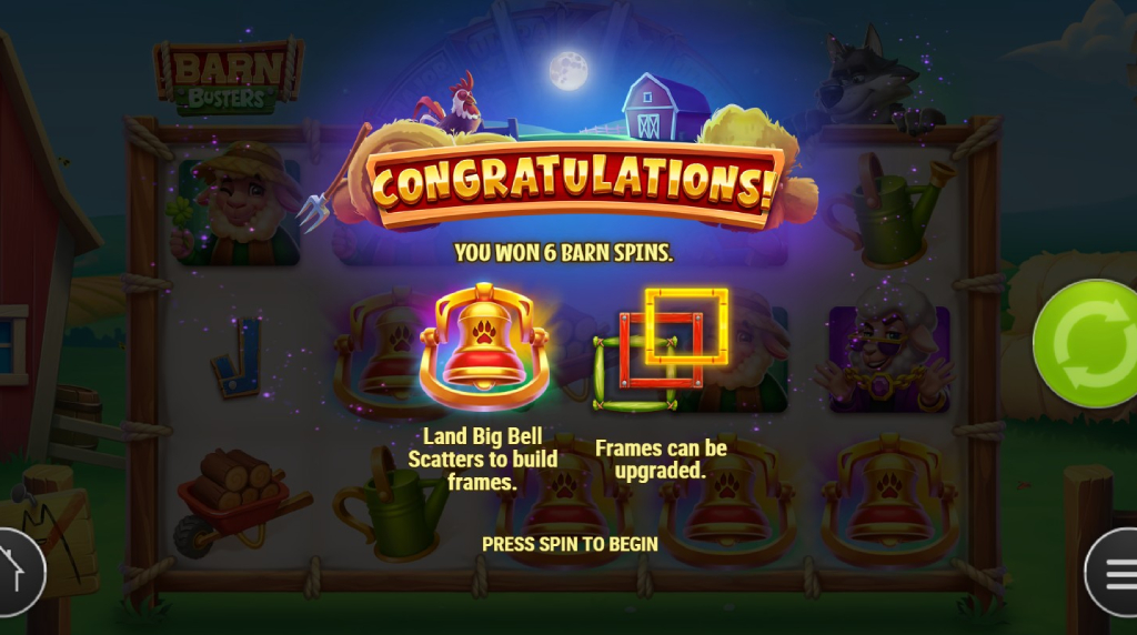 Funzione Barn Spins attivata su Barn Busters