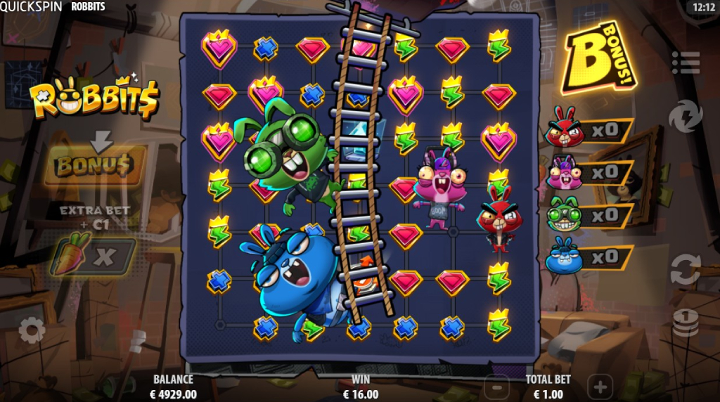 Screenshot della funzione bonus di Robbits