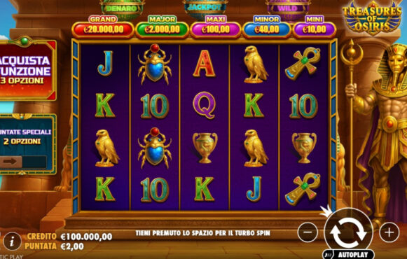 Screenshot della nuova slot Treasures of Osiris di Pragmatic Play
