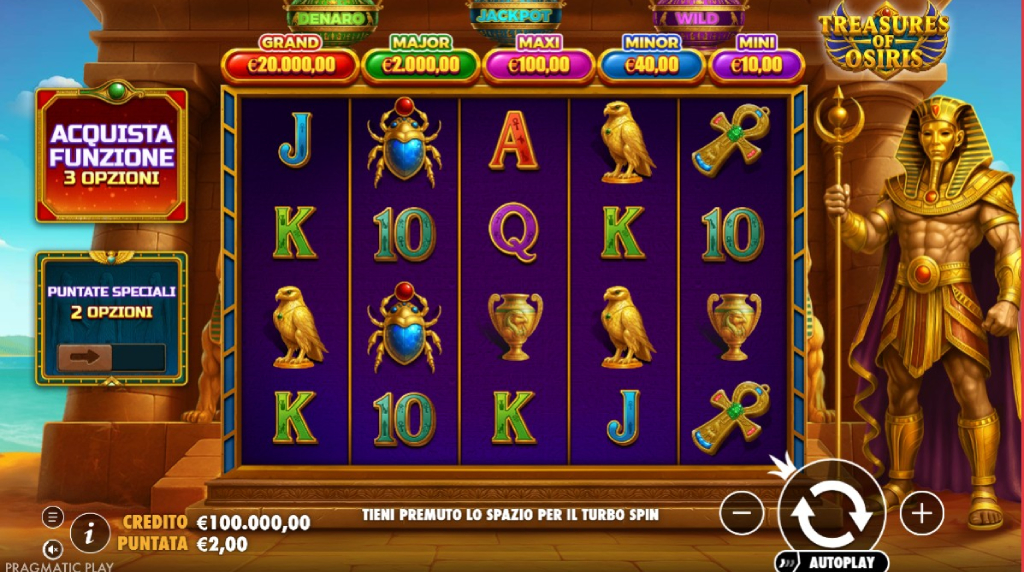 Screenshot della nuova slot Treasures of Osiris di Pragmatic Play