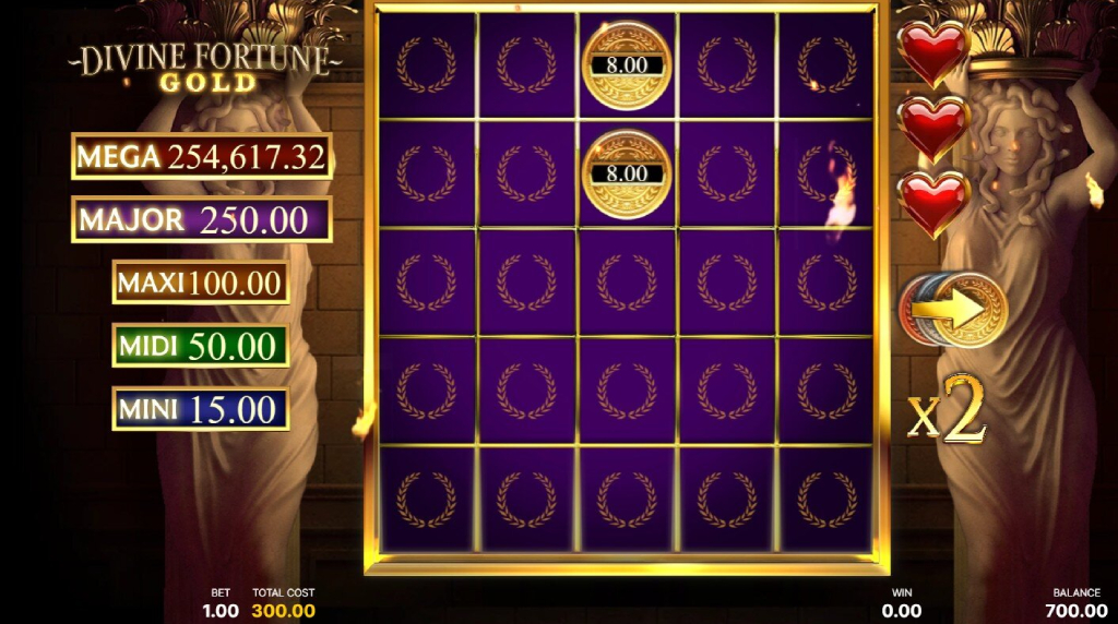 Funzione Gold Spins attivata su Divine Fortune Gold