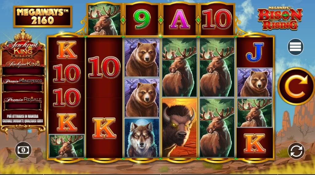 Screenshot della schermata di gioco di Bison Rising Megaways Jackpot King di Blueprint Gaming