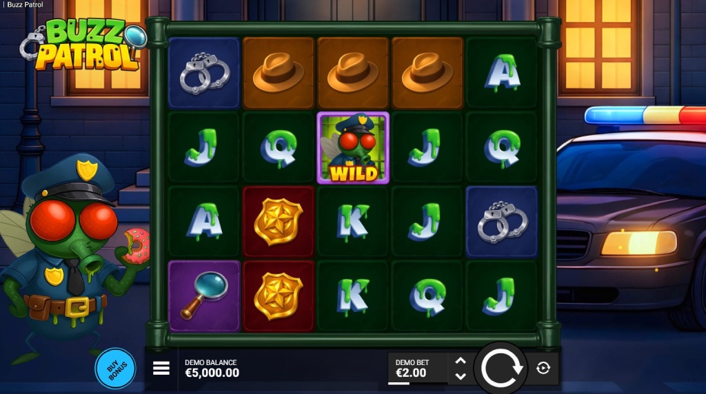 Screenshot della nuova slot Buzz Patrol di Bullshark Games