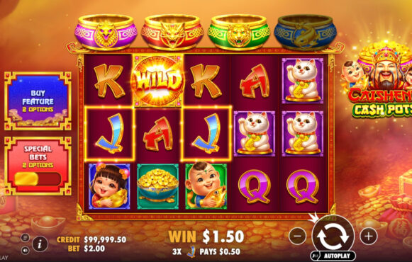 Screenshot della nuova slot Caishen’s Cash Pot di Pragmatic Play