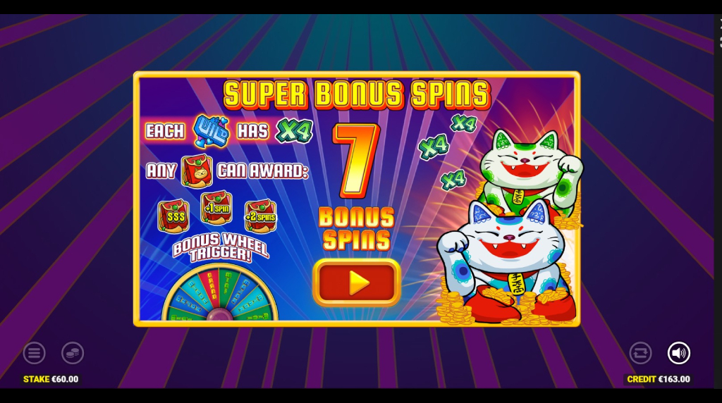 Screenshot della funzione Super Bonus Spins su Super Graphics Upside Down