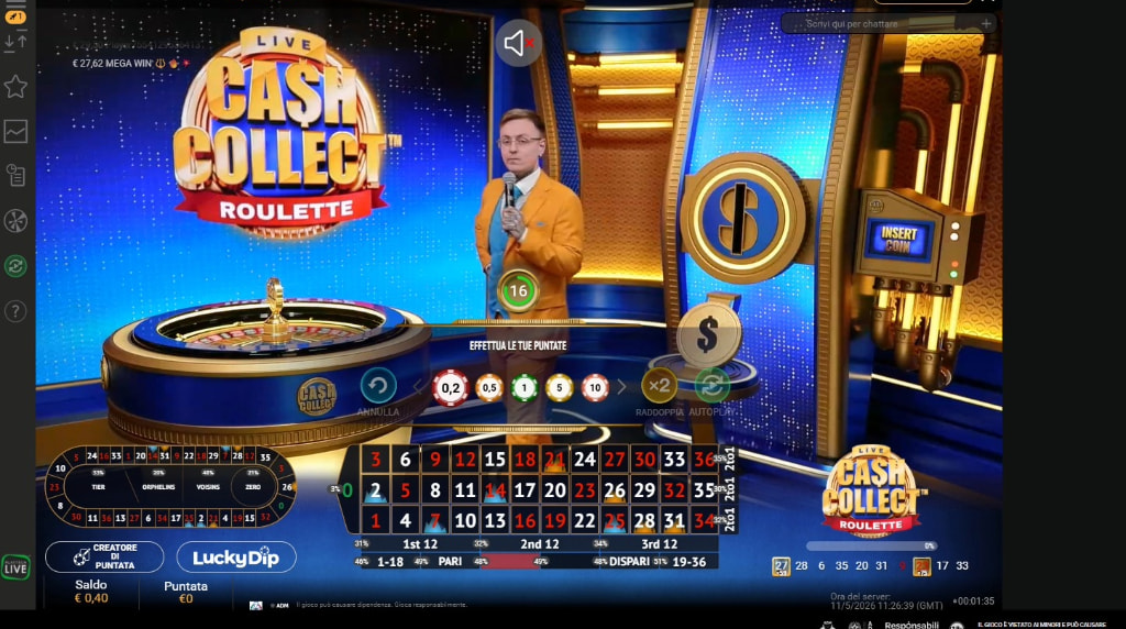 Screenshot della roulette live Cash Collect Roulette Live di Playtech