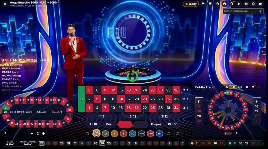 Screenshot della roulette live Mega Roulette 3000 di Pragmatic Play