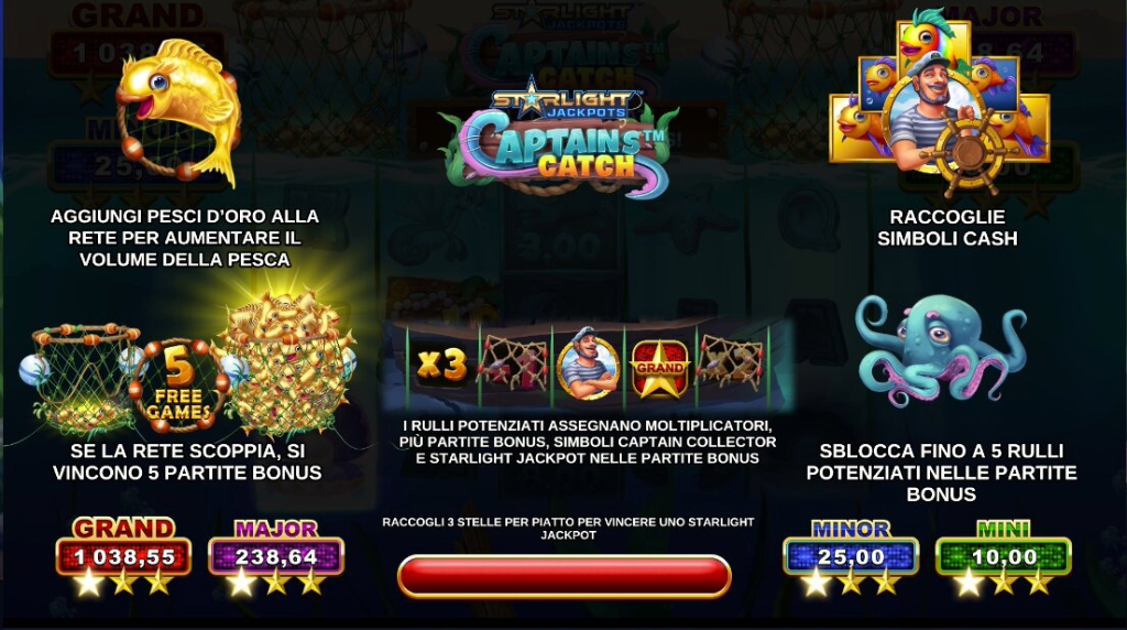 Screenshot delle funzioni di Starlight Jackpots Captain’s Catch di Greentube