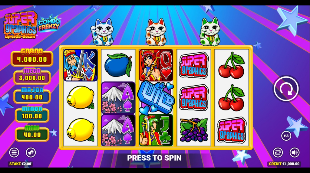 Screenshot della nuova slot Super Graphics Upside Down di Blueprint Gaming