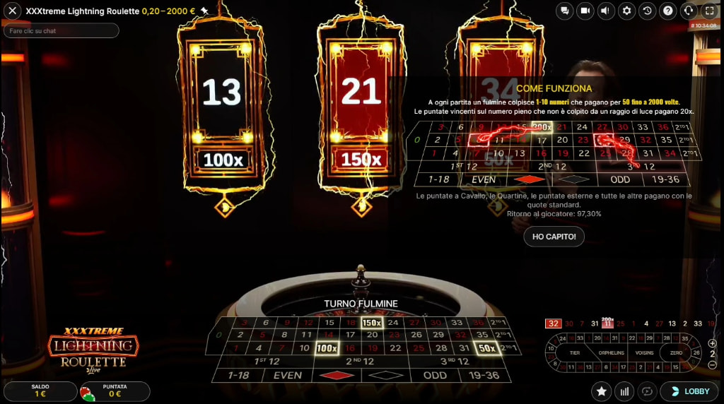 Screenshot della roulette XXXtreme Lightning Roulette di Evolution Gaming