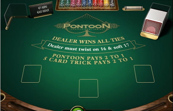 Een spel Pontoon met andere spelregels, waaronder dat de speler mag splitten als dezelfde kaarten heeft.