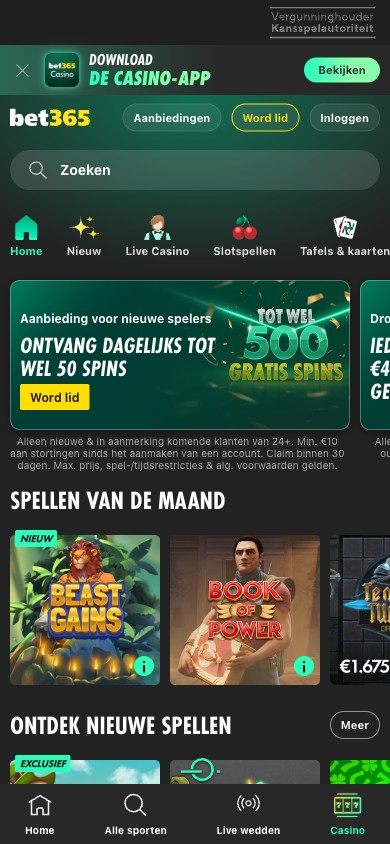 bet365 mobiel casino met spelcategorieen