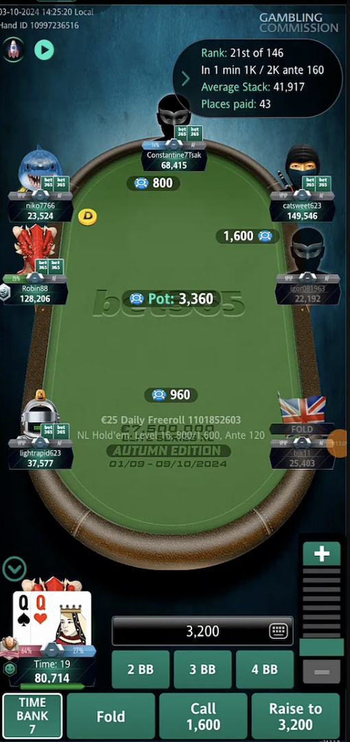 bet365 poker app in portrait mode.