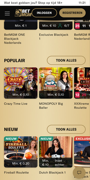 Het live spelaanbod van BetMGM
