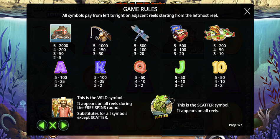 Screenshot van de uitbetalingstabel van Big Bass Splash