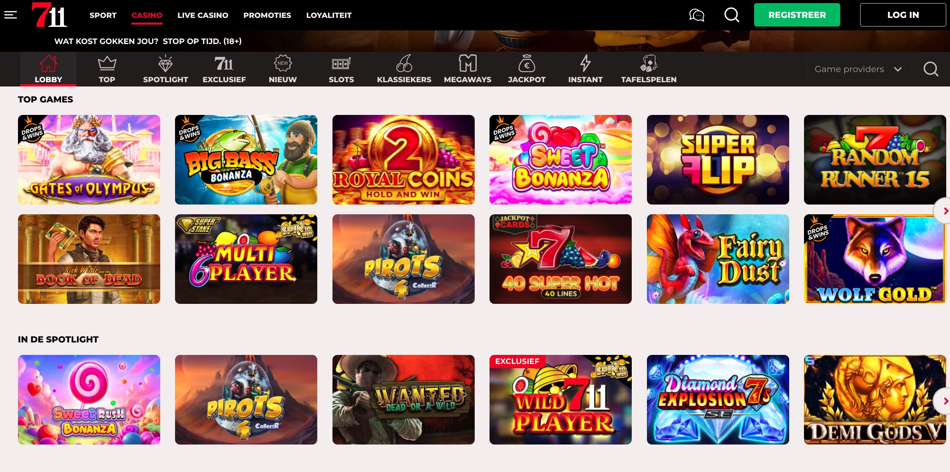 Een selectie van populaire online gokkasten beschikbaar bij 711 Casino.