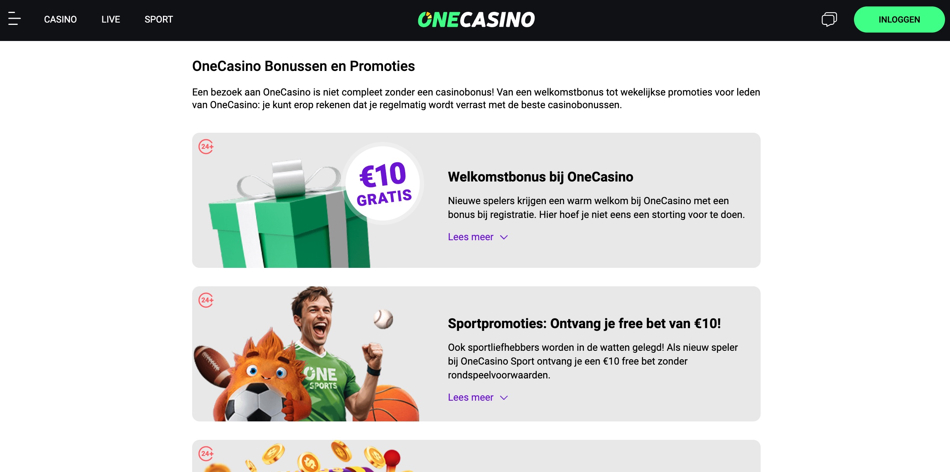 De promoties en welkomstbonus van OneCasino.