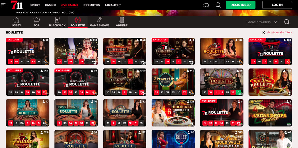 Screenshot van het spelaanbod bij 711 Casino