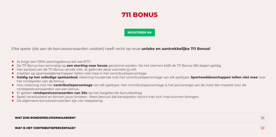 Bonusaanbieding bij 711 Casino