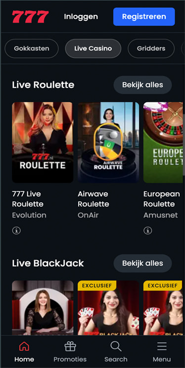 Het live spelaanbod van Casino777
