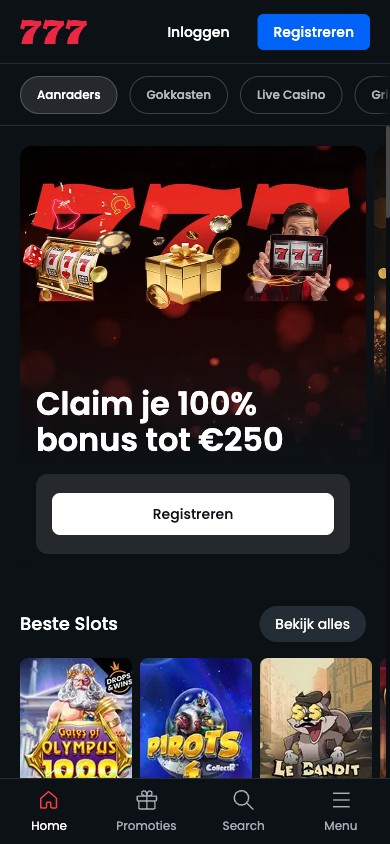 Casino777 mobiel met welkomstbonus en slots