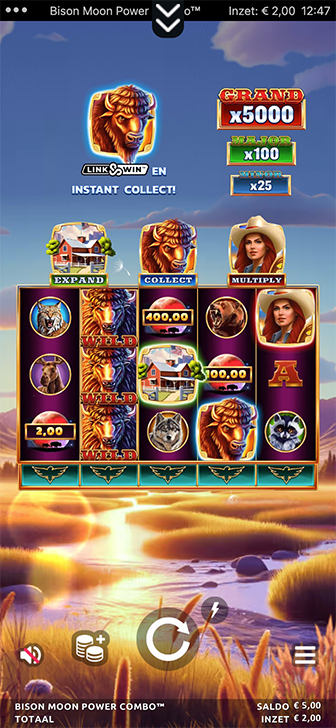 Gameplay screenshot van de gokkast bison moon bij Casino777