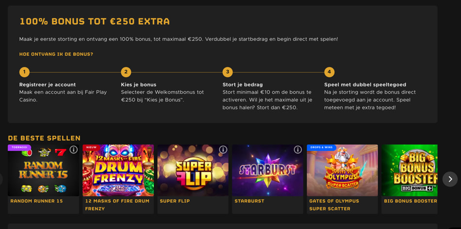 Welkomstbonus van Fair Play Casino