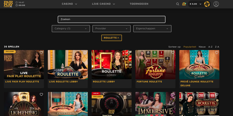 Live roulette bij Fair Play Casino