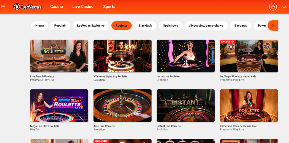 Spelaanbod bij LeoVegas