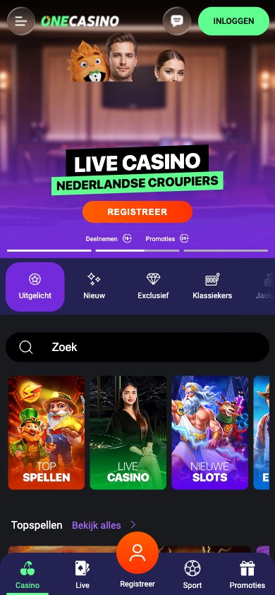 One Casino mobiel met live casino en exclusieve spellen