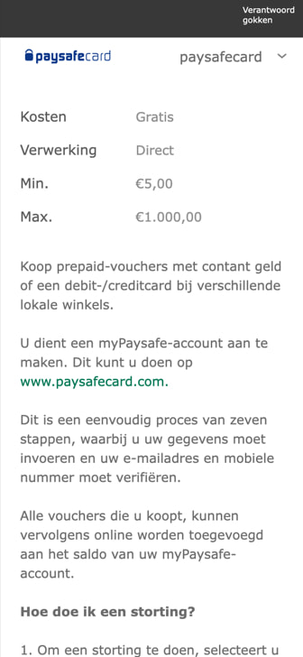 PaysafeCard Minimumstorting