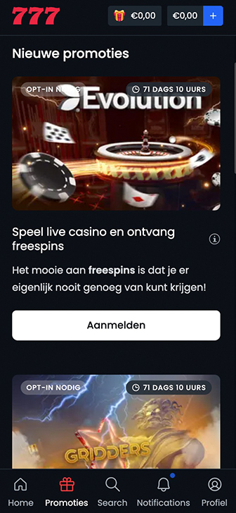 Casinobonussen bij Casino777