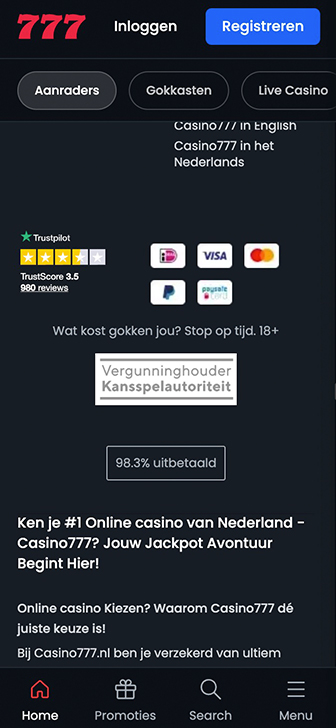 De vergunning van Casino777