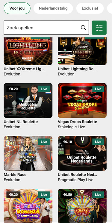 Het live spelaanbod van Unibet