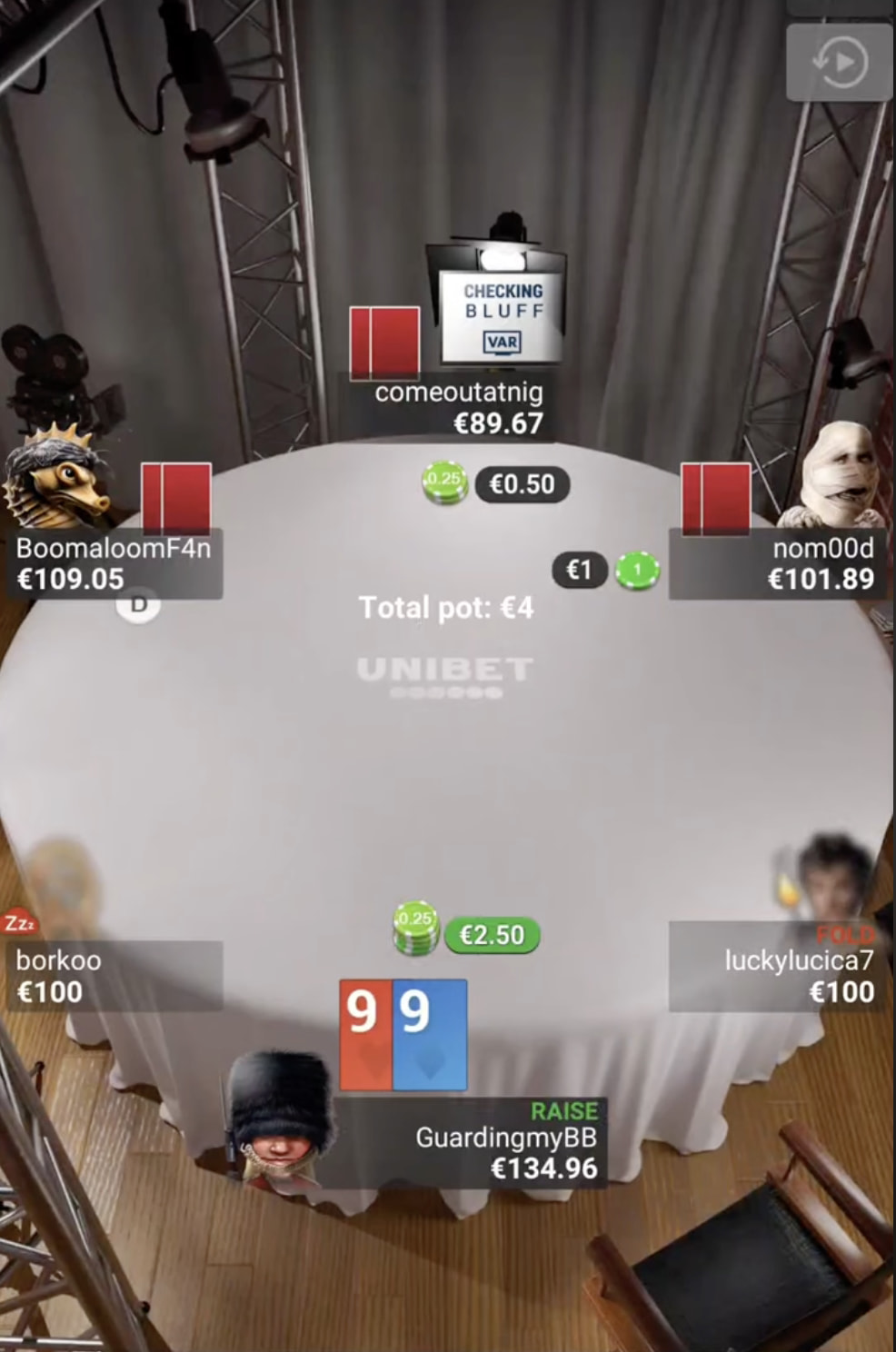 Unibet mobiele speeltafel.