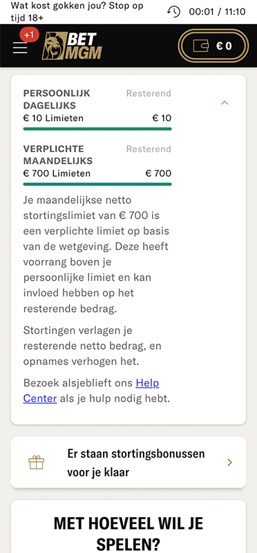 Account saldo bij BetMGM