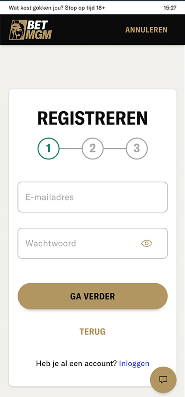 Registratie bij BetMGM
