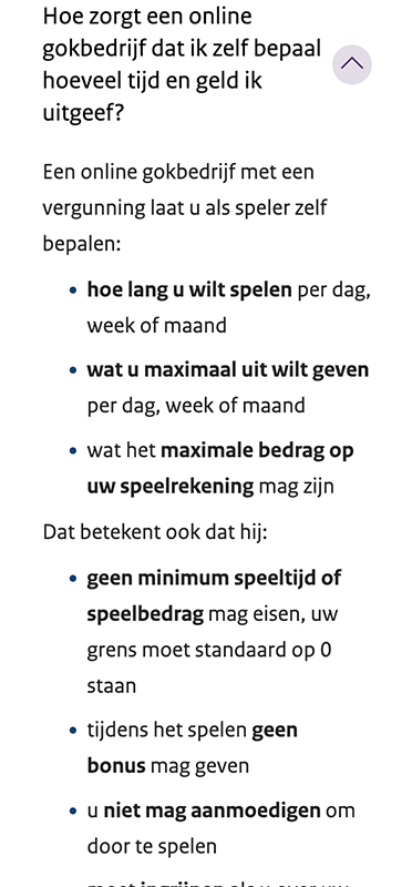 Text van Kansspelautoriteit betreft verantwoord gokken regels voor online casino’s