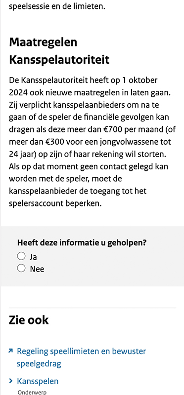 Maatregelen betreft speellimieten van de Kansspelautoriteit