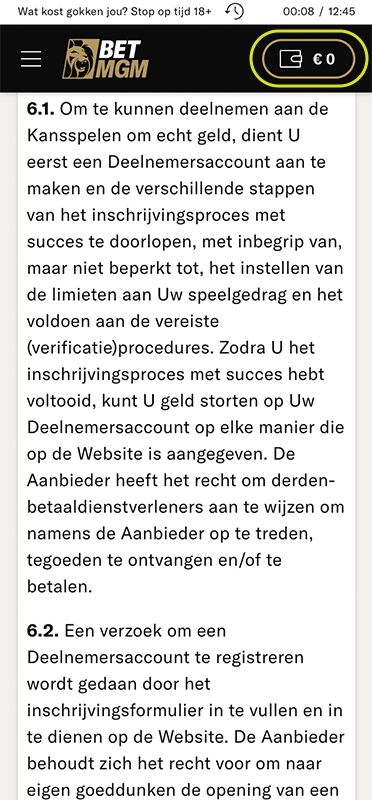 De betaalvoorwaarden van BetMGM