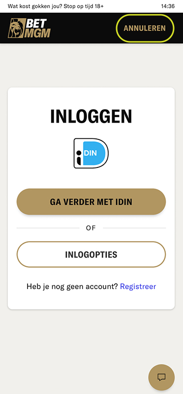 Login pagina van BetMGM