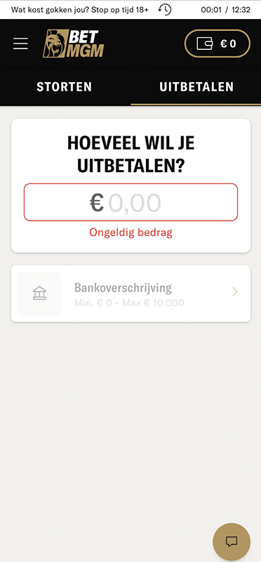 Bankoverschrijving details bij uitbetaling