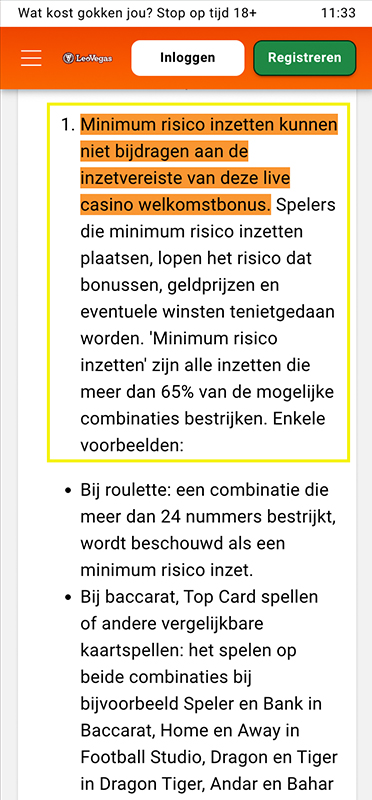 Ongebruikelijke wedpatronen en minimum risico inzet bij LeoVegas