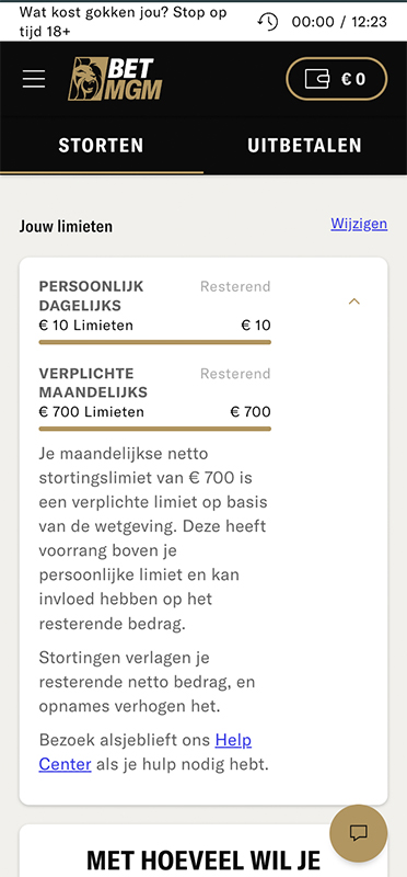 Verantwoord gokken limieten bij BetMGM