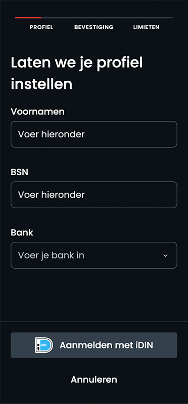 De persoonlijke gegevens vereist bij Casino777