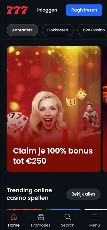 De registratiepagina van Casino777