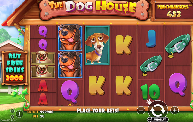 Screenshot van de The Dog House Megaways slot van Pragmatic Play