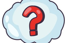 Getekend wolkje met daarin een rood vraagteken