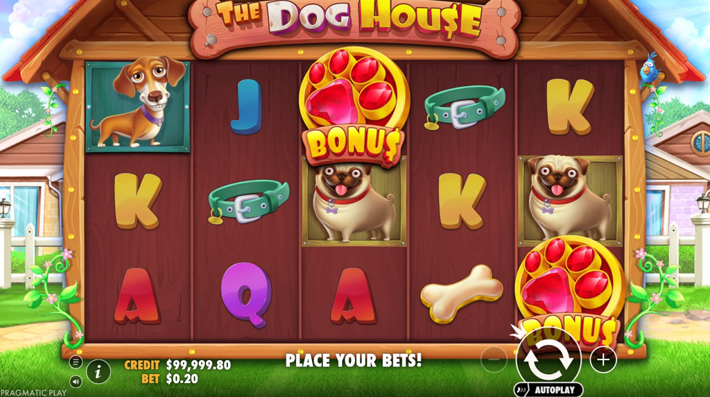 Screenshot slot, rood/gouden pootjes als bonus symbool
