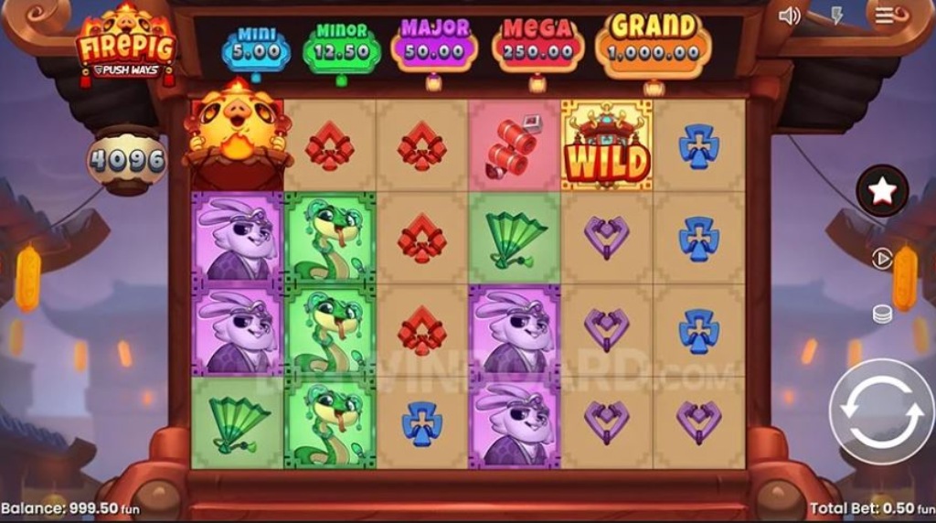 Screenshot van de nieuwe slot Fire Pigs Push Ways van Push Gaming